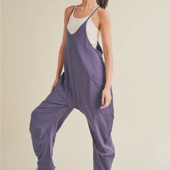 Womens Purple Soft & Comfy Jumpsuit Pockets Romper - Picture 3 of 3